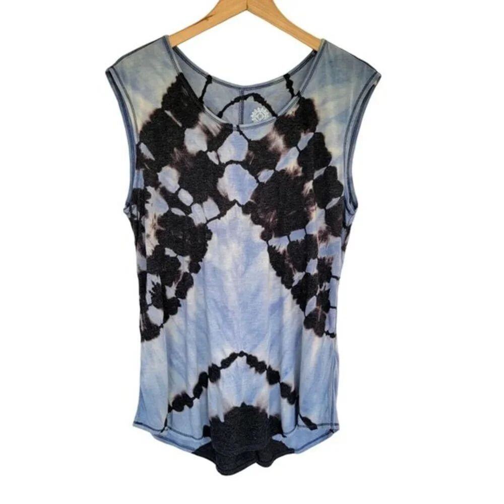 Brisas Tie Dye Sleeveless Top Blue Gray Black Womens Size L Yoga
